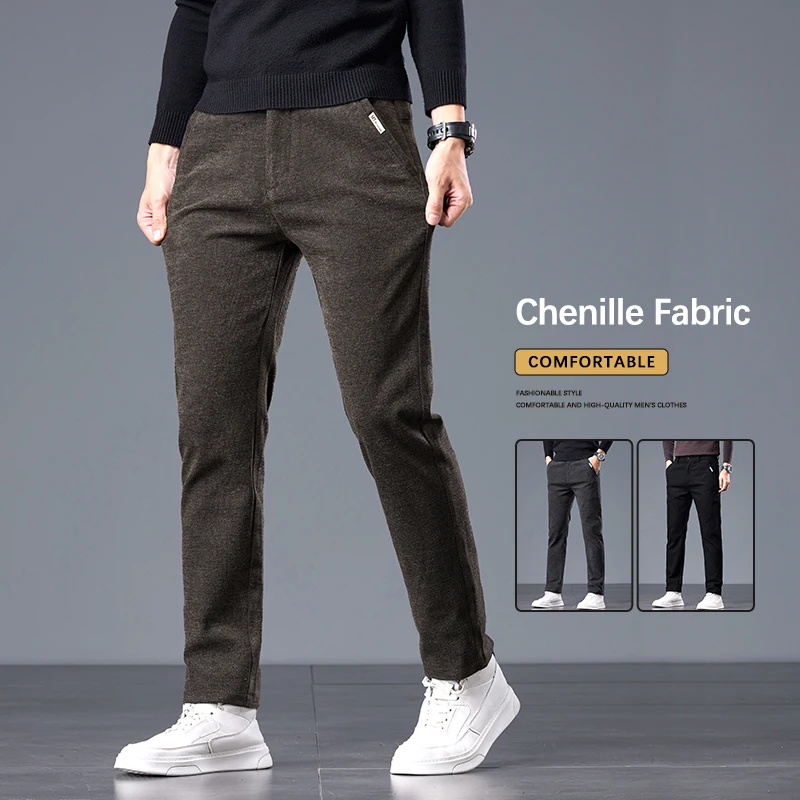 

Мужские повседневные брюки из синели, осенние новые удобные мягкие деловые прямые брюки, модная корейская мужская одежда