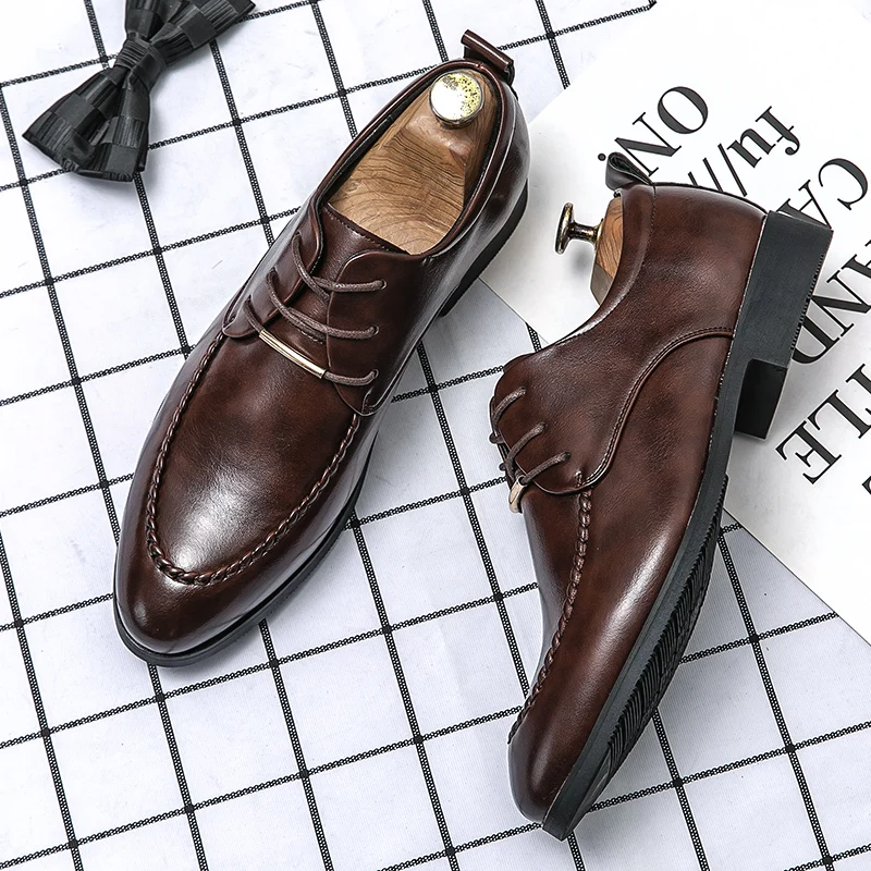 Men White British Style Oxford Lace-up Dress Shoes Male Gentleman Split Leather Wedding Shoes Male Fashion Footwear Flats Mens