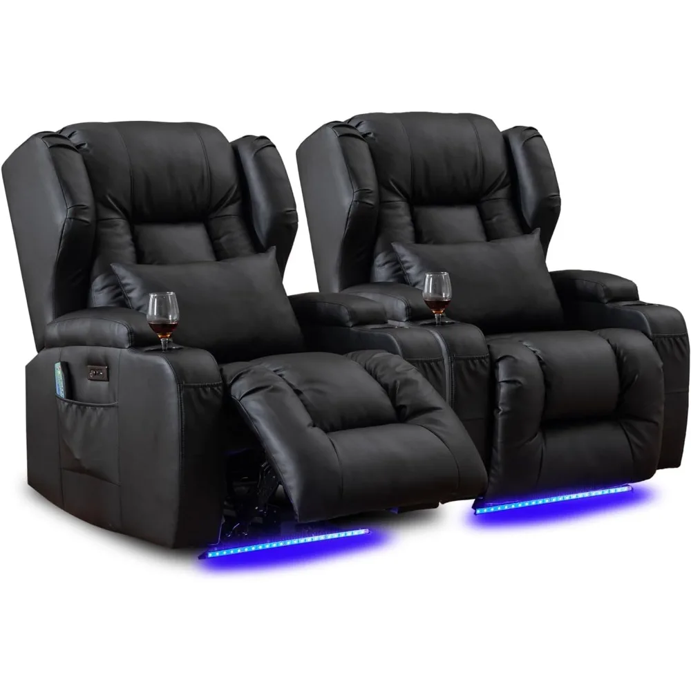 

Power Recliner Chair Set of 2 Overstuffed Home Theater Seating w/Heat Massage Electric Movie Gaming Sofa Reclining Sleeper Chair