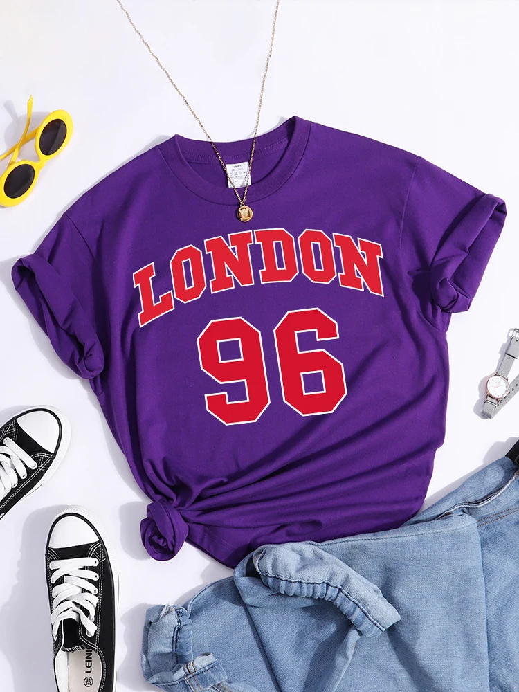 London 96 Print Woman Tshirts Vintage Slim Soft Individual T-Shirts Niche Round Neck Top Tee Tshirt Niche Short Sleeve T-Shirt