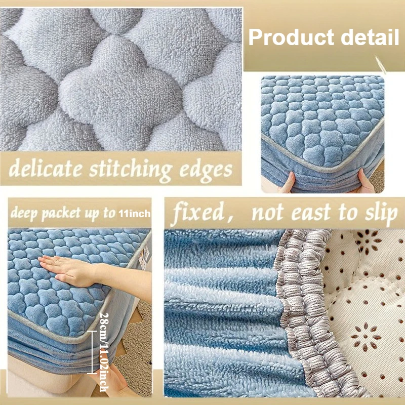 جديد سميك الحليب المخملية المجهزة ورقة بلون لينة الدفء شاملة غطاء حامي المرتبة لسرير مفرد مزدوج ساباناس #5