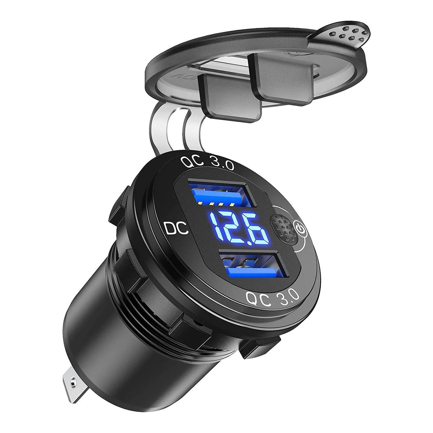 Quick Charge 3.0 Dual USB Car Charger with Voltmeter & ON/OFF Switch,36W 12V USB Outlet Fast Charger for Car Boat Marine