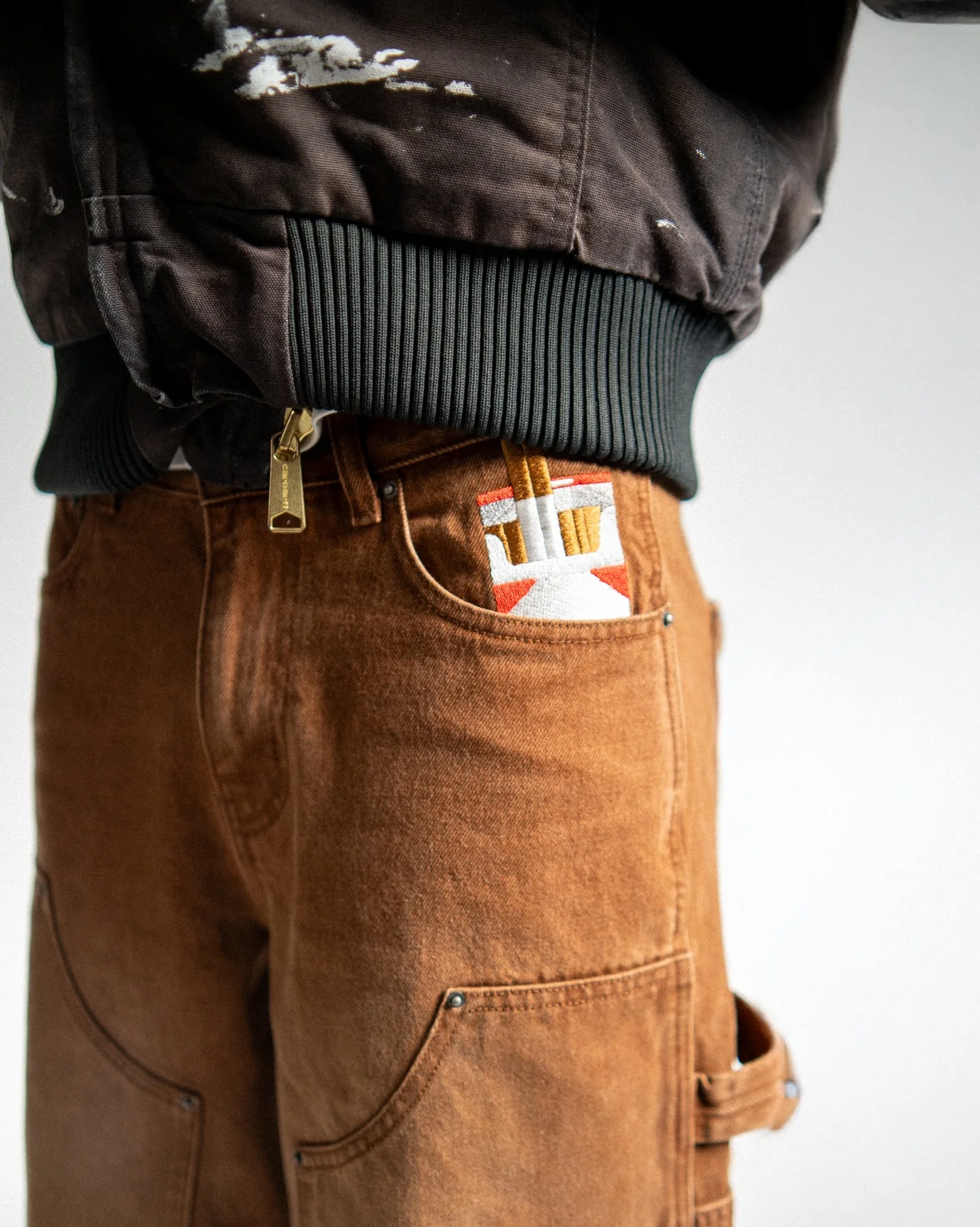 Vintage Y2K Brown Washed Double Knee Work Jeans Gothic Punk Retro Loose Wide Leg Unisex