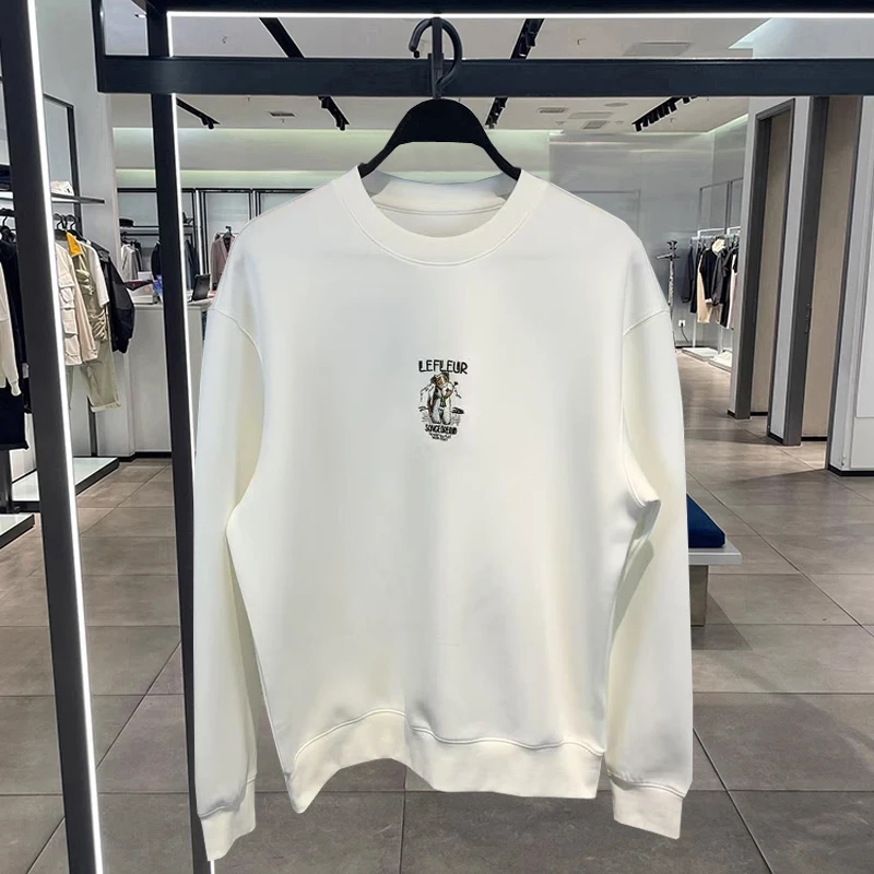 

Весенне-осенний мужской модный повседневный белый вязаный свитшот с круглым вырезом и мультяшной вышивкой, трендовый молодежный универсальный топ