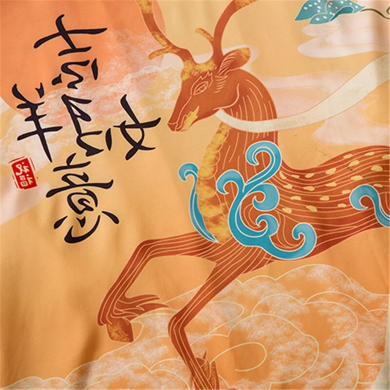 النمط الصيني الملابس الآسيوية سيكا الغزلان طباعة قميص ثوب الكيمونو الياباني Harajuku يوكاتا النساء الرجال سترة تأثيري الشاطئ القمم