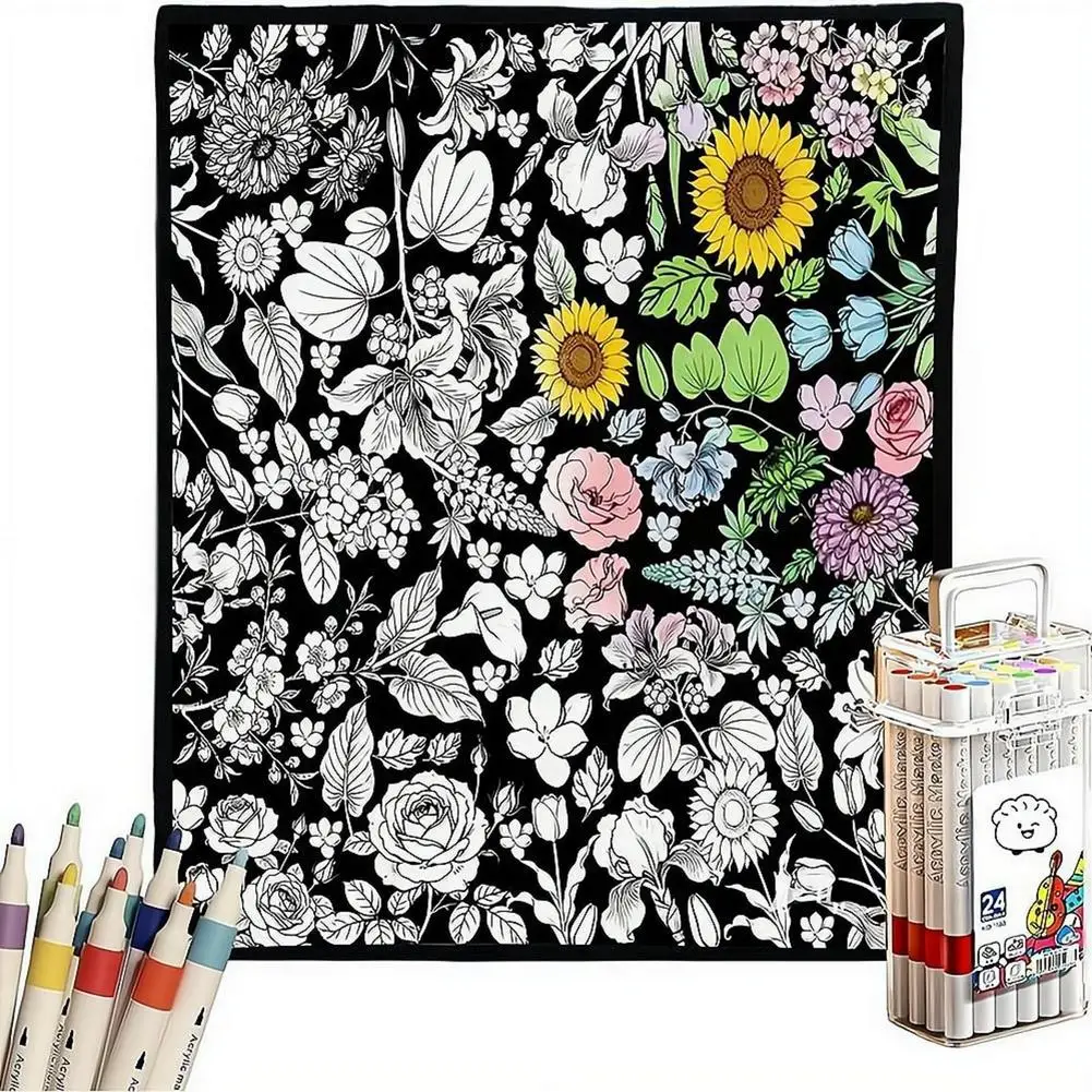 DIY Coloring Blanket with 24 Colored Markers Creative Personalization Pattern Blanket Stress Relief Unique Paint Blanket Decor