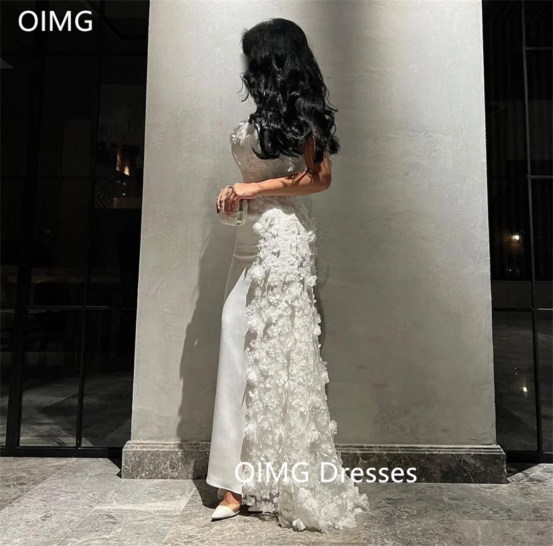 OIMG Mermaid Flowers Fashion Saudi Strapless Vintage Prom Dresses Sleeveless White Corset  Gowns Formal Party Dress Customized