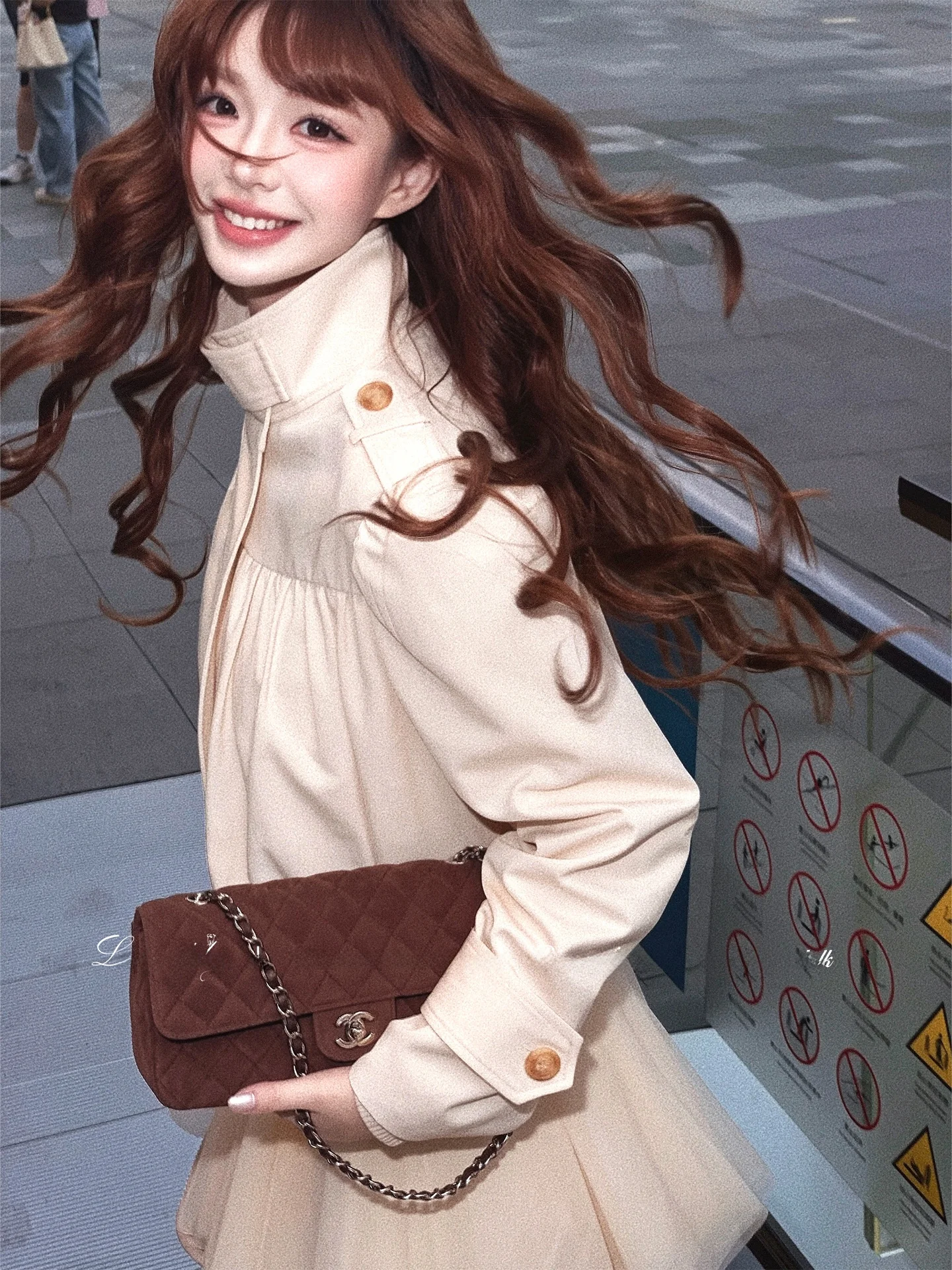 Stylish Retro Puff Short Jacket Stand Collar Workwear Versatile LazyDidi Sato Haruka Polyester Cotton Blend Long Sleeve Zippe...