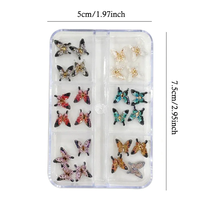 18/24/30개 멀티 컬러 투명 나비 네일 참 3D 레진 광택 작은 나비 네일 아트 장식 DIY 공예용