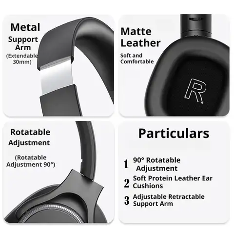 Bluetooth 6.0 Headphones with ANC 45dB Noise Cancelling 50H Playtime Foldable Design Protein Earcups AUX Input Clear Calls