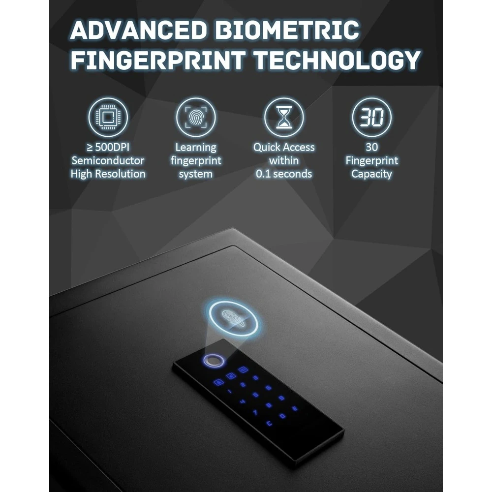 صندوق أمان ببصمة الإصبع بطول 2.63 قدم مكعب مع حقيبة آمنة كبيرة مقاومة للحريق ومقاومة للماء، خزائن بيومترية ذكية للمكتب المنزلي - ترقية جديدة #4