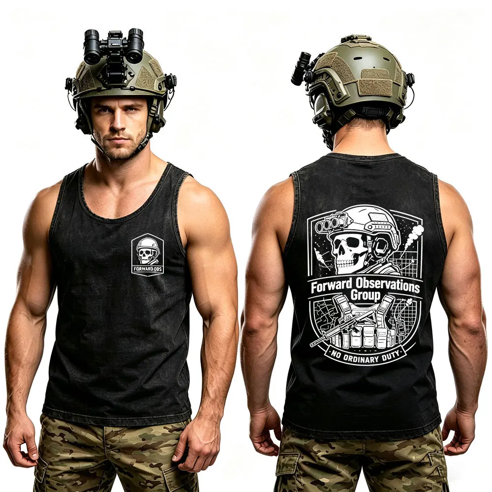 Forward Observations Group No Ordinary Duty Skeleton Military Vintage Washed Tank Tops Men Women Cotton Sleeveless Vest T-shirts