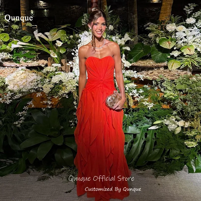 

Красные многослойные вечерние платья Qunque с рюшами, без рукавов, А-силуэта, из шифона, для женщин, макси-платья для дня рождения, вечерние наряды, на заказ