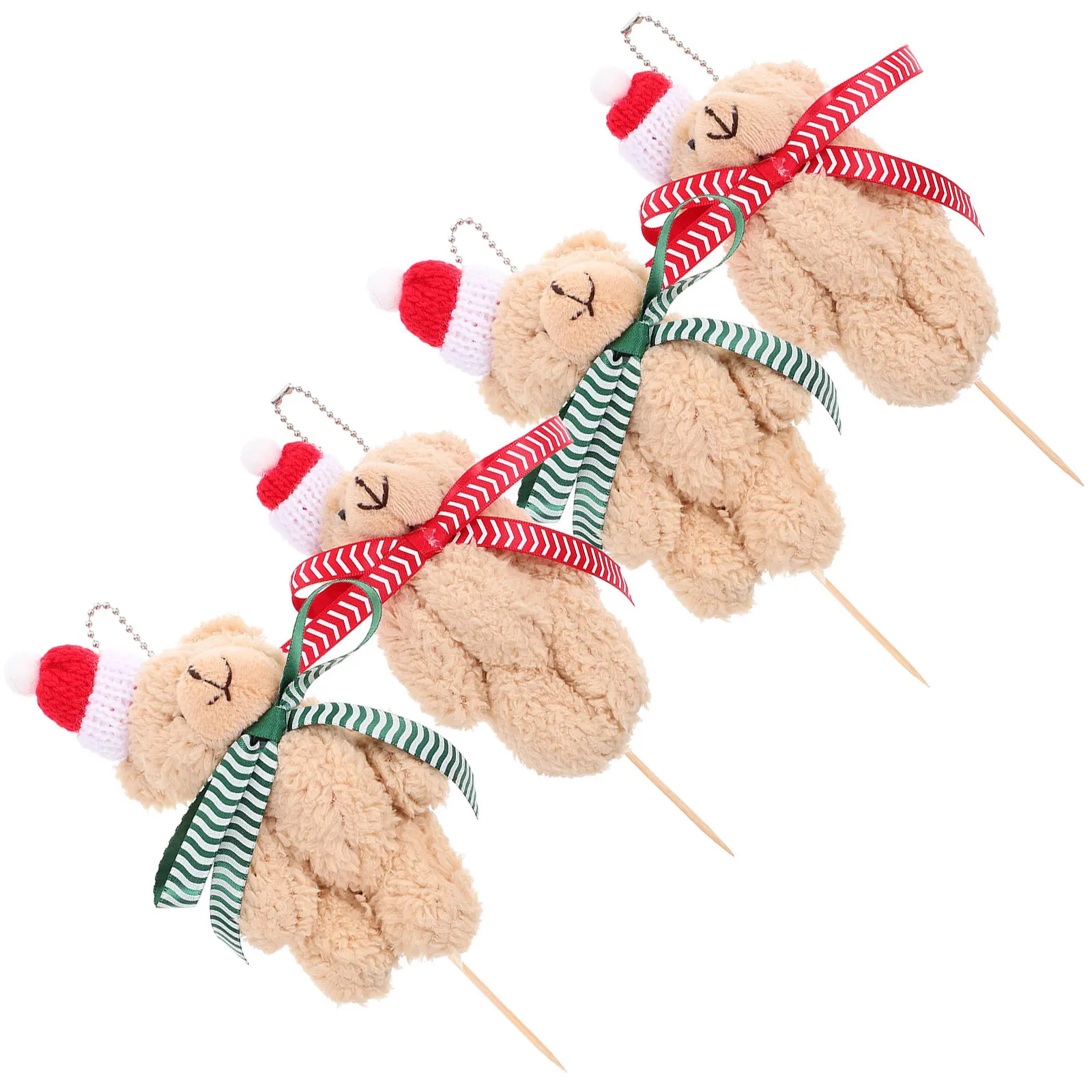 

4 Pcs Christmas Decoration Pendant Soft Ornaments Animal Stuffed Bears Mini Figures Centerpieces
