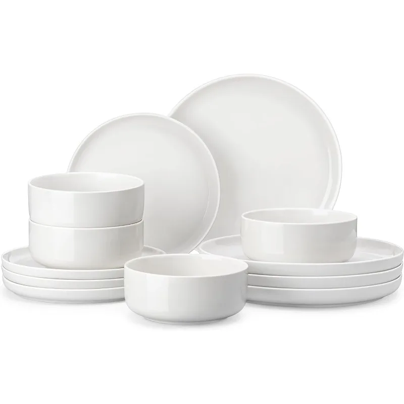 

Plates and Bowls Sets, 12 Pieces Porcelain Dinnerware Sets Dishware Sets Chip Resistant Ceramic Dish Set Dining Dinner Ware