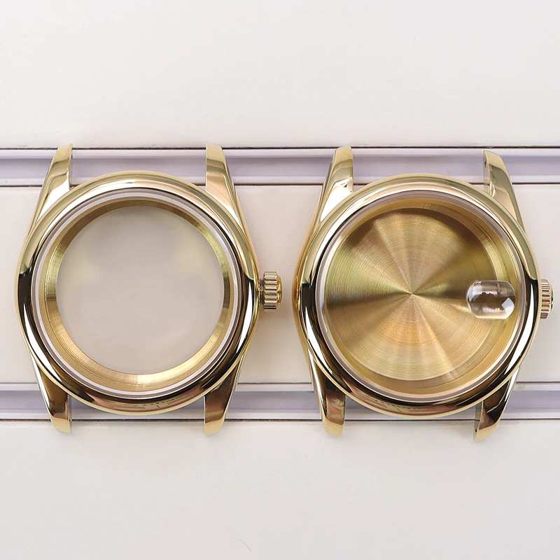 40mm 36mm Round Edge Gold Pvd Watch Case For Oyster Seiko NH35 NH36 NH34/38 Miyota8215 Movement 28.5mm Dial Sapphire Glass 10ATM