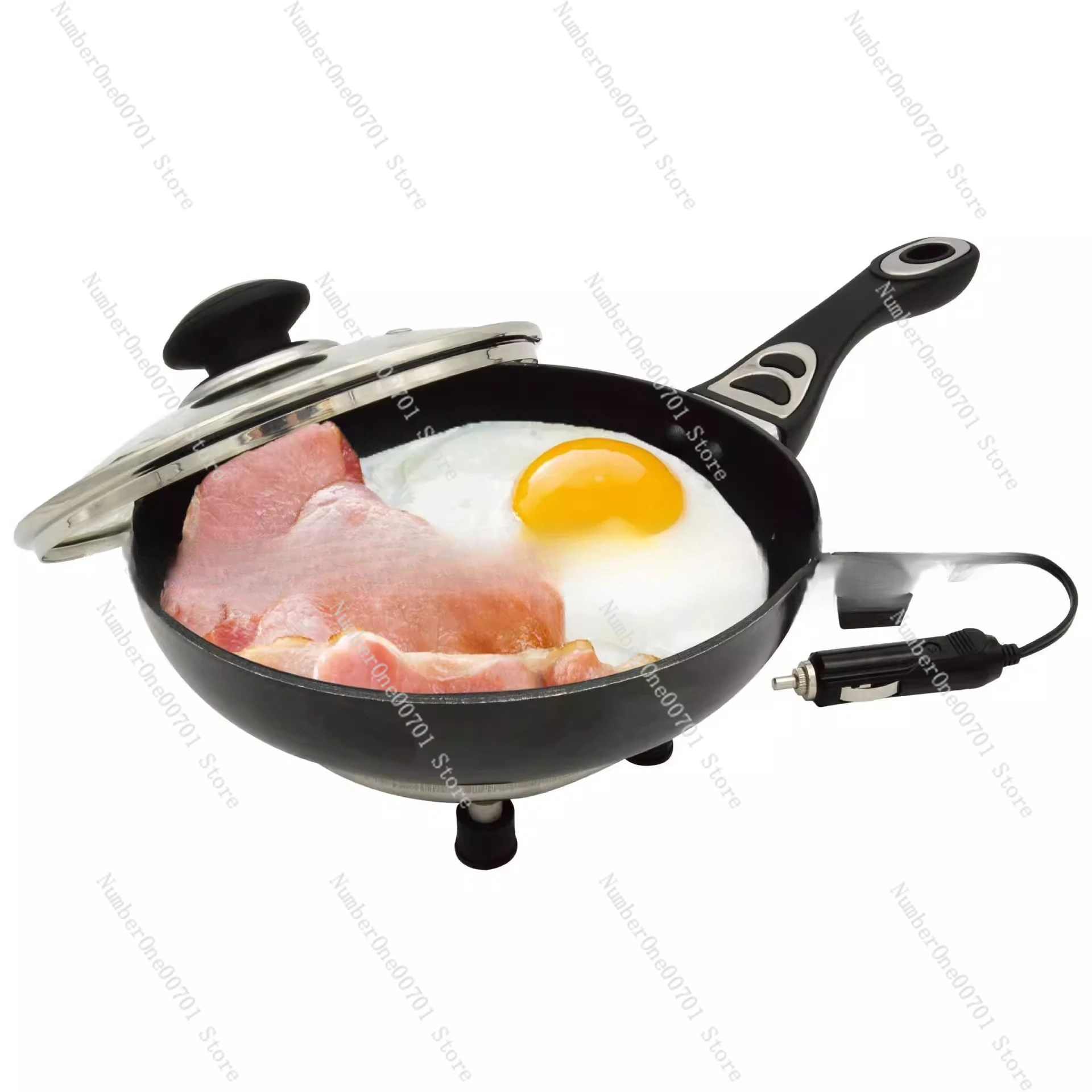 

12V/24V DC Solar Frying Pan with Non-Stick Coating, Battery Powered for Outdoor Cooking