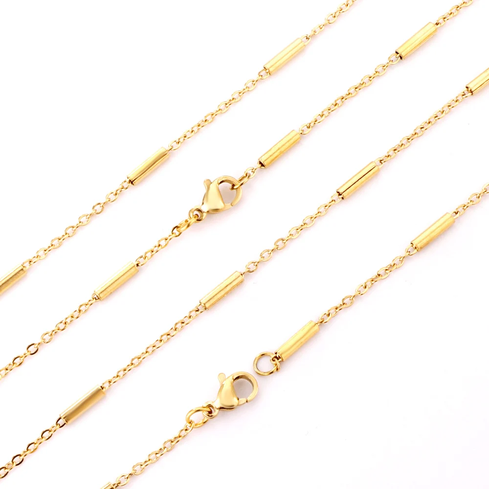 LUXUKISSKIDS Stainless Steel Chains For Wholesale 0.4mm Cross Chain With Steel Pipe Tube Mix Chain 5pcs Package Gold Steel Color