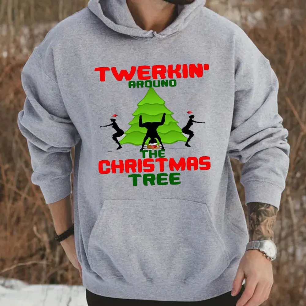 Funny TWERKIN'AROUND THE CHRISTMAS TREE Christmas Hoodie Men Pattern Jesus Hoodies Ugly Autumn Adult Tracksuits Men's Clothing