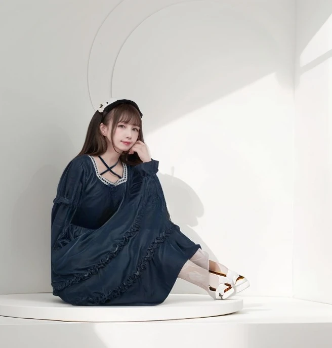 Japanese Style Original Woven Lace Collar Long Sleeve Dress Sweet Autumn New Sweet Girl High Waist Puffy Velvet Maxi Dress