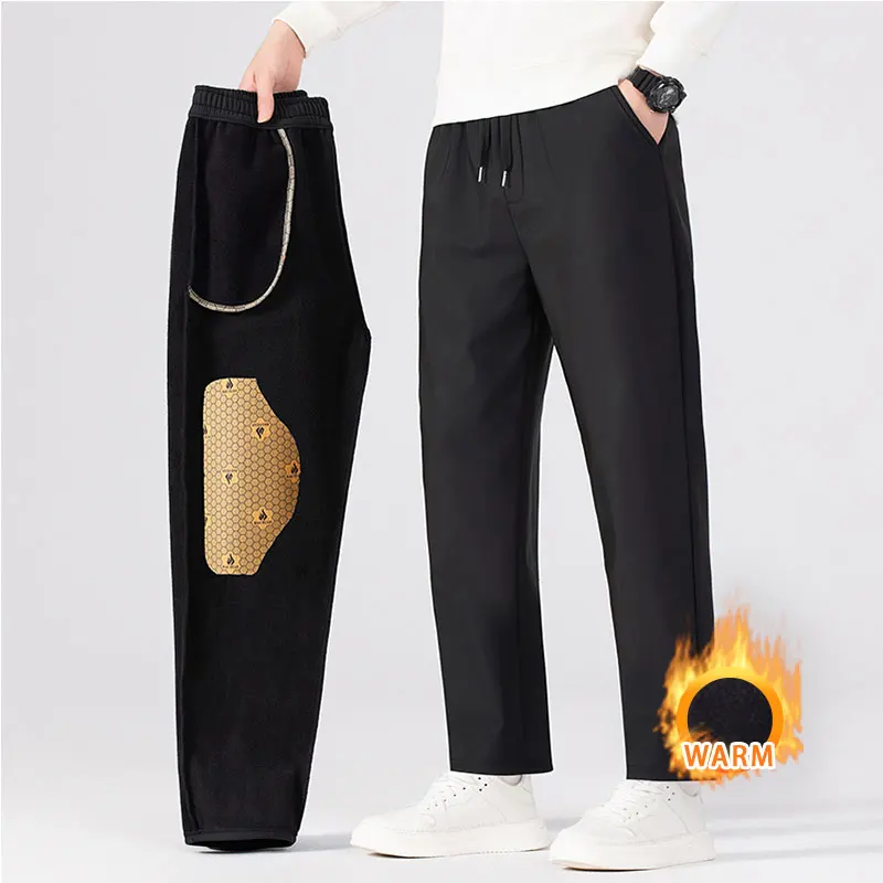 Winter Sports Long Pants Male Warm Graphene Jogging Fitness Trousers Outdoor Solid Elastic Waist Thickened Running Sports Pants