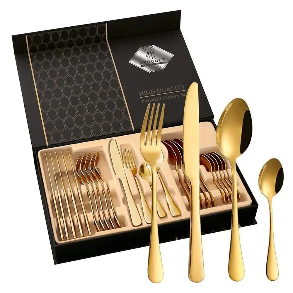 Edelstahl-Besteckset im Western-Stil, hochwertiges Komplettset für den Haushalt, 24-teiliges Besteckset für 6 Personen, Besteckset mit Geschenkverpackung, spiegelpoliertes Design für Küche und