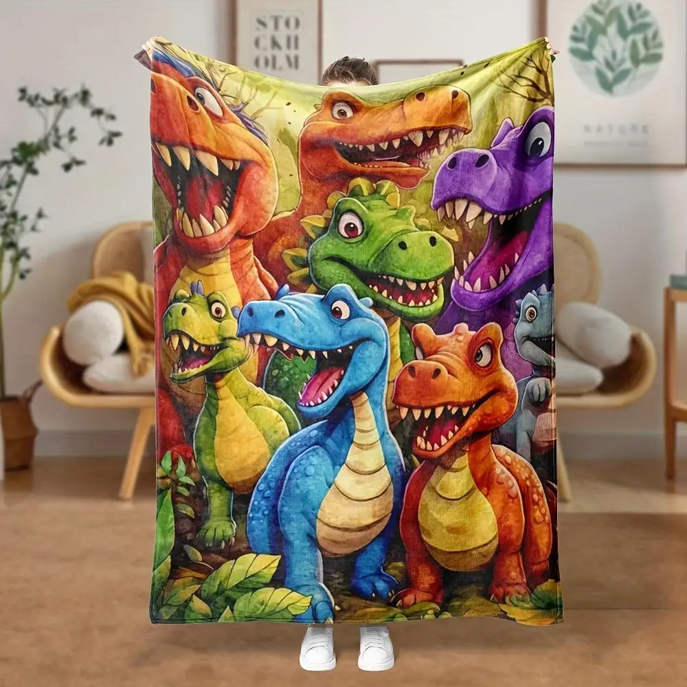 

Flannel Blanket - Cartoon Colourful Dinosaur Pattern Soft Cozy Blanket, Warm and Comfortable, Suitable for All Seasons