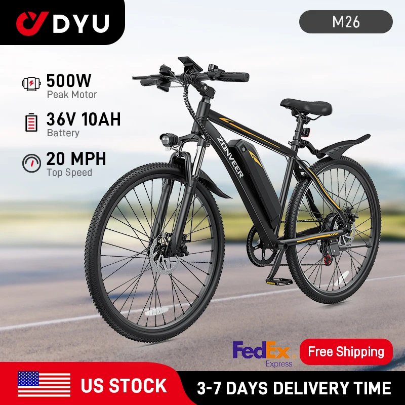 【1 Year Warranty】M26 Electric Bicycle 1000W Peak Motor 360WH Lithium Battery Electric Bike 26 Inch City E-bike UL2849