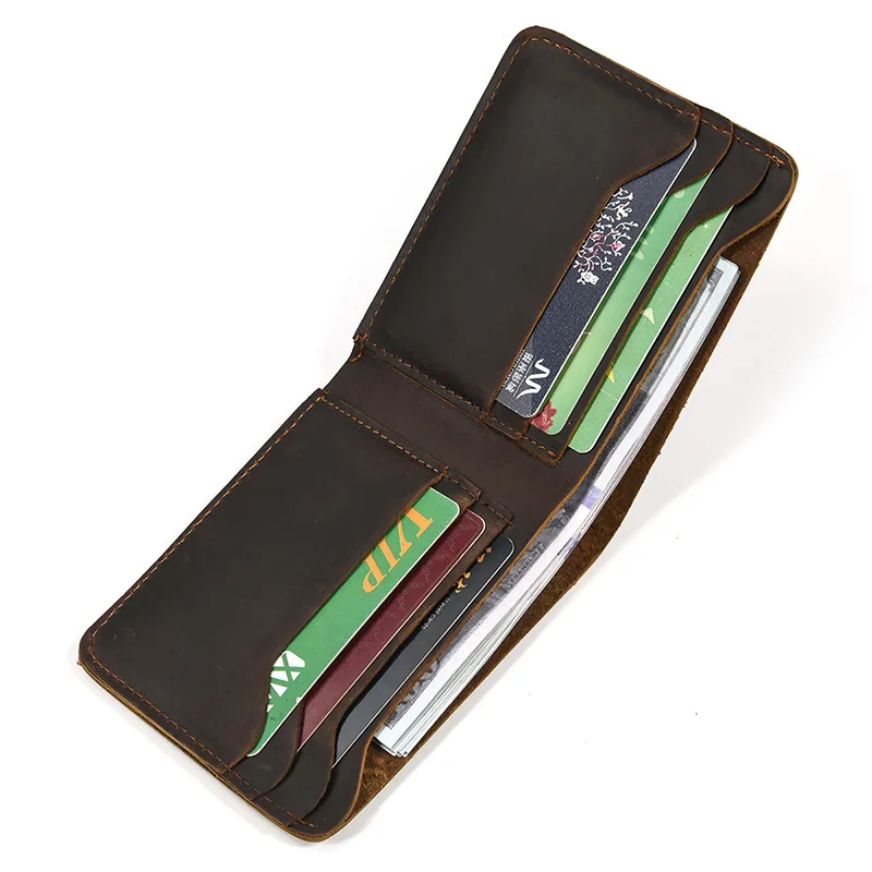 

Men's Vintage Pull-Up Leather Wallet, Top Grain Cowhide Short Bifold with Card Slots & Coin Pocket, Minimalist Casual Money Clip