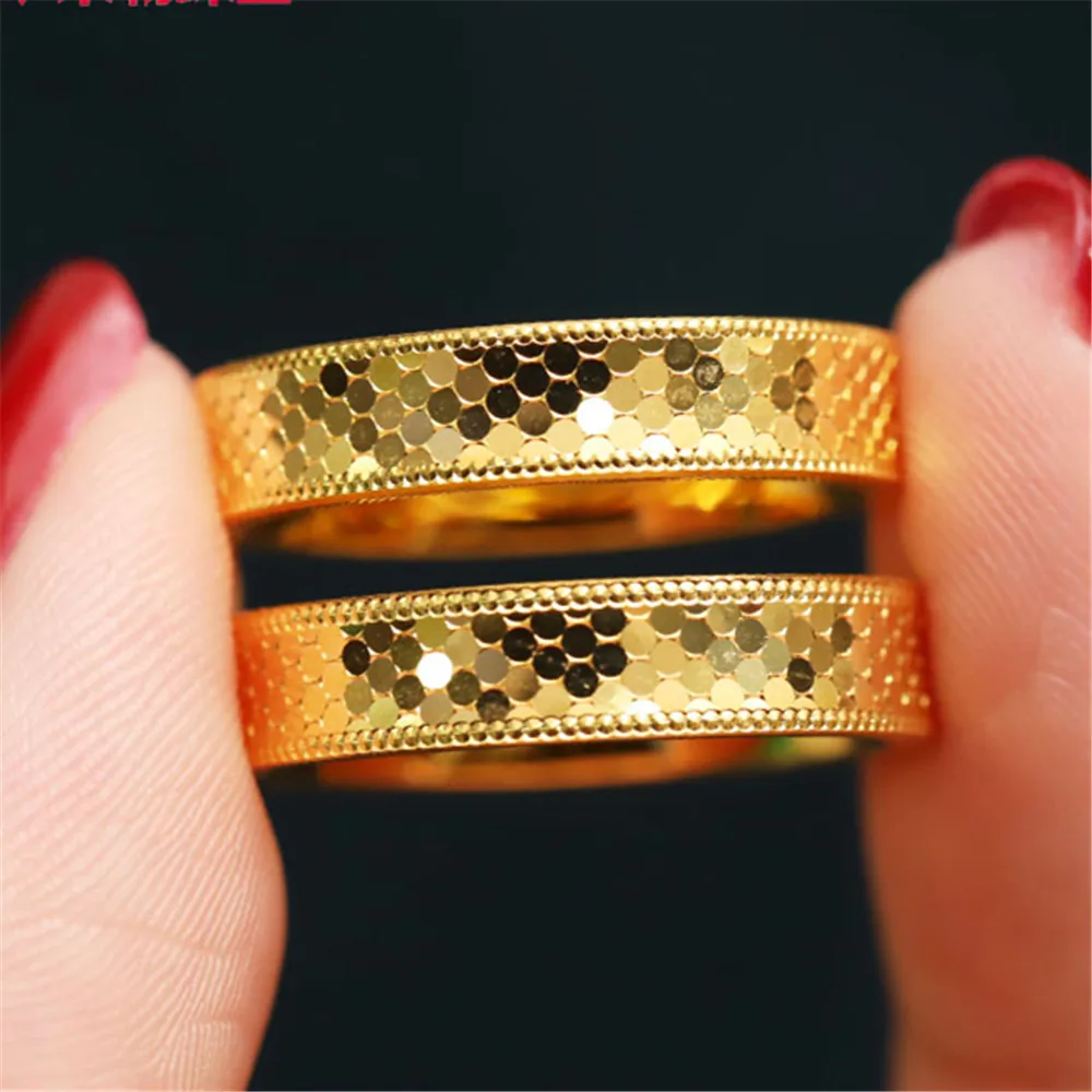 Pure 999 24K Yellow Gold Men Women Hexagonal Lattice Ring 2.95g Us Size:5-9