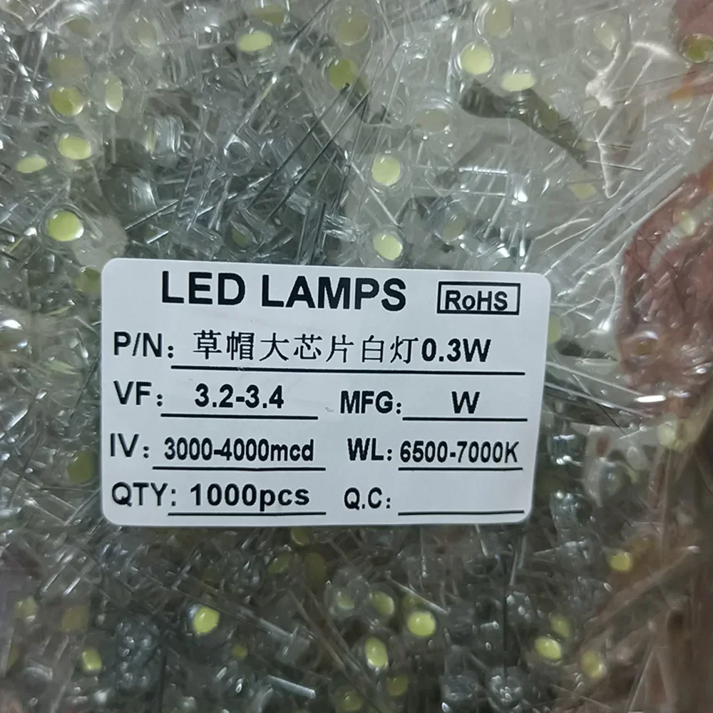 100PCS NEUE F5 5mm Weiß Super Helle LED Lampe Weitwinkel Transparent
