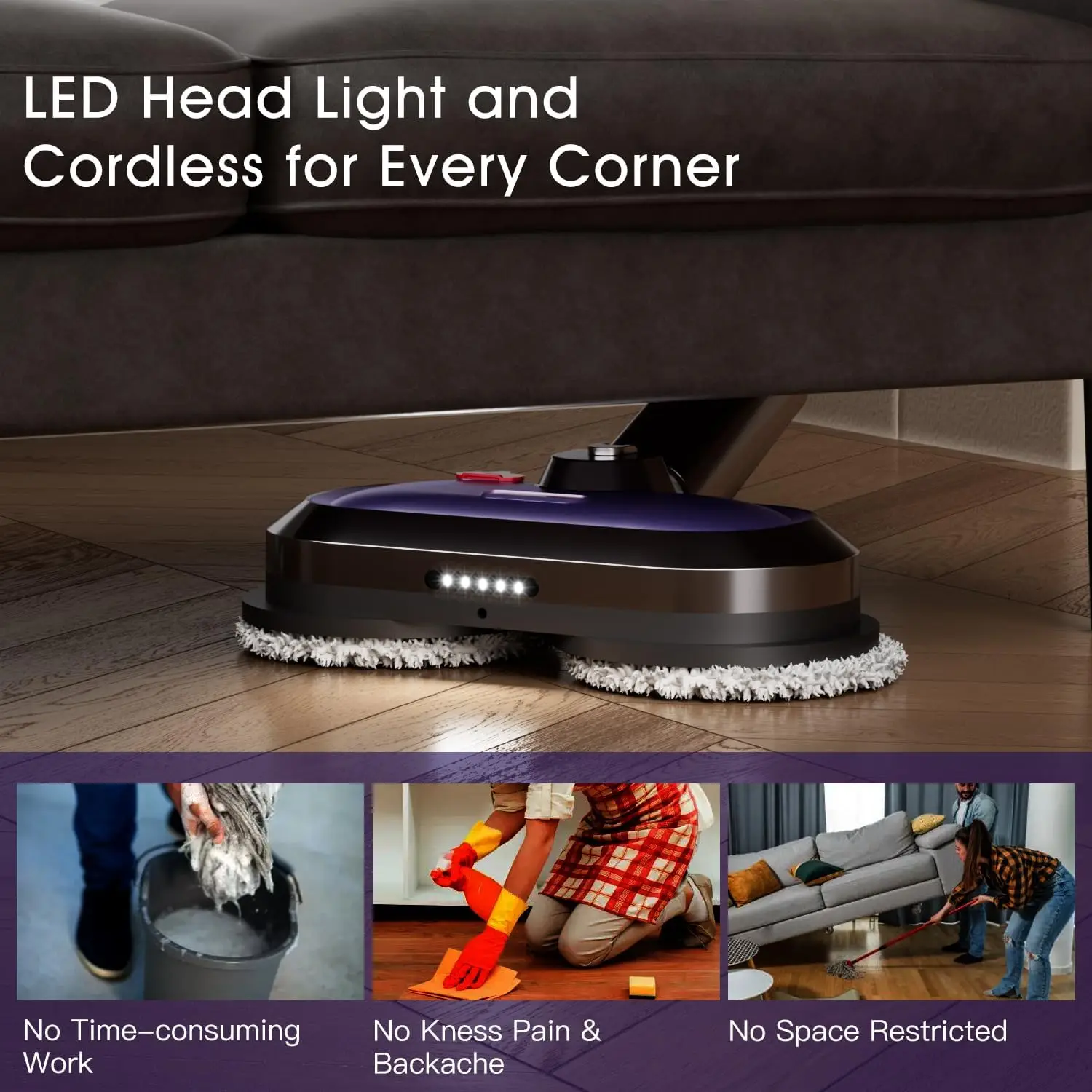 ไม้ถูพื้นไฟฟ้า, ไม้ถูพื้นไฟฟ้าไร้สาย, พร้อมแบตเตอรี่ที่ถอดออกได้และถังเก็บน้ํา 300 มล., ไม้ถูพื้นแบบหมุนพร้อมไฟหน้าและเครื่องพ่นสารเคมี LED สําหรับ Ha