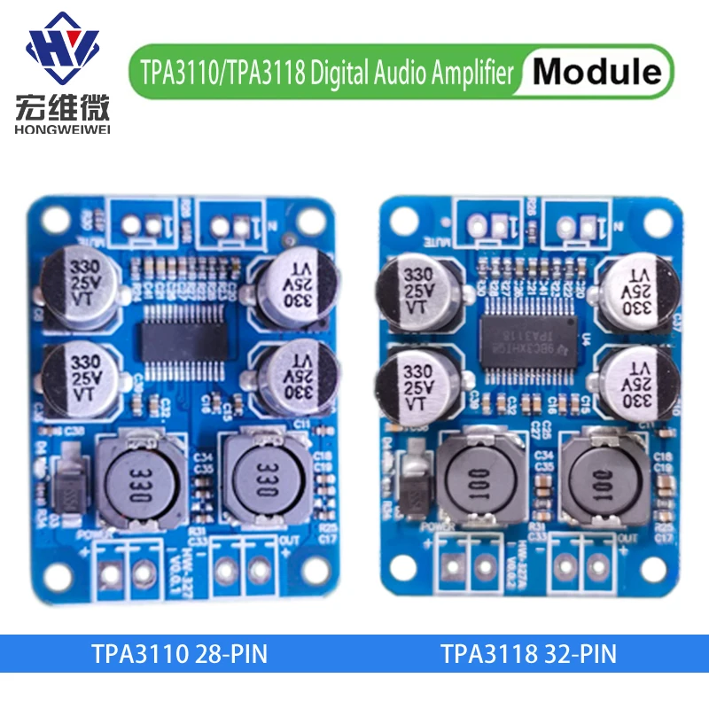 28/32 Pin Chip Original TPA3110 TPA3118 60W DC 12V-24V Mono Digital Audio Power Amplifier Board Amp Module