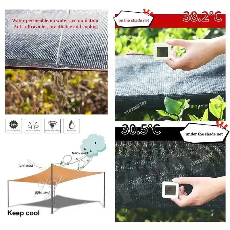 Red de sombra HDPE Anti-UV negra, red de sombra para plantas suculentas, cubierta de piscina al aire libre, tasa de sombreado 85 ~ 90%