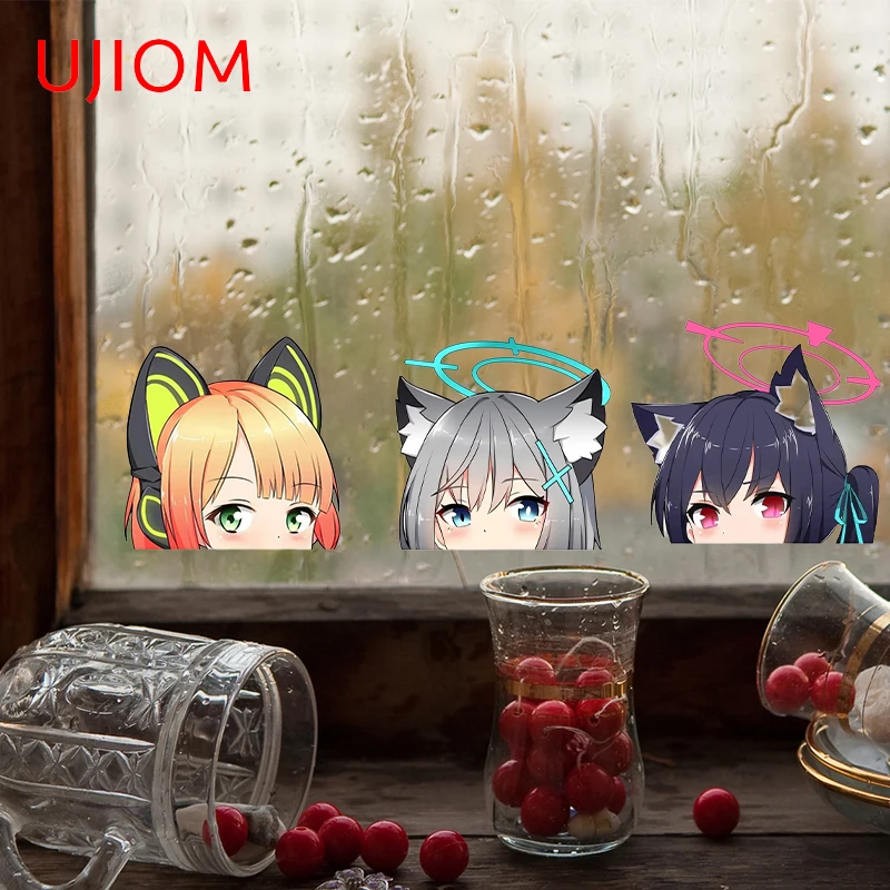UJIOM Lovely Blue Archive Girls Peeking Wall Stickers Hot Game Characters Cartoon Half Head Design Decals Scratch-proof Murals