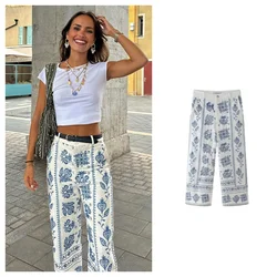 PB&ZA2024 Summer New Women's Fashion Style Casual Loose Versatile Low Waist Embroidered Wide Leg Pants