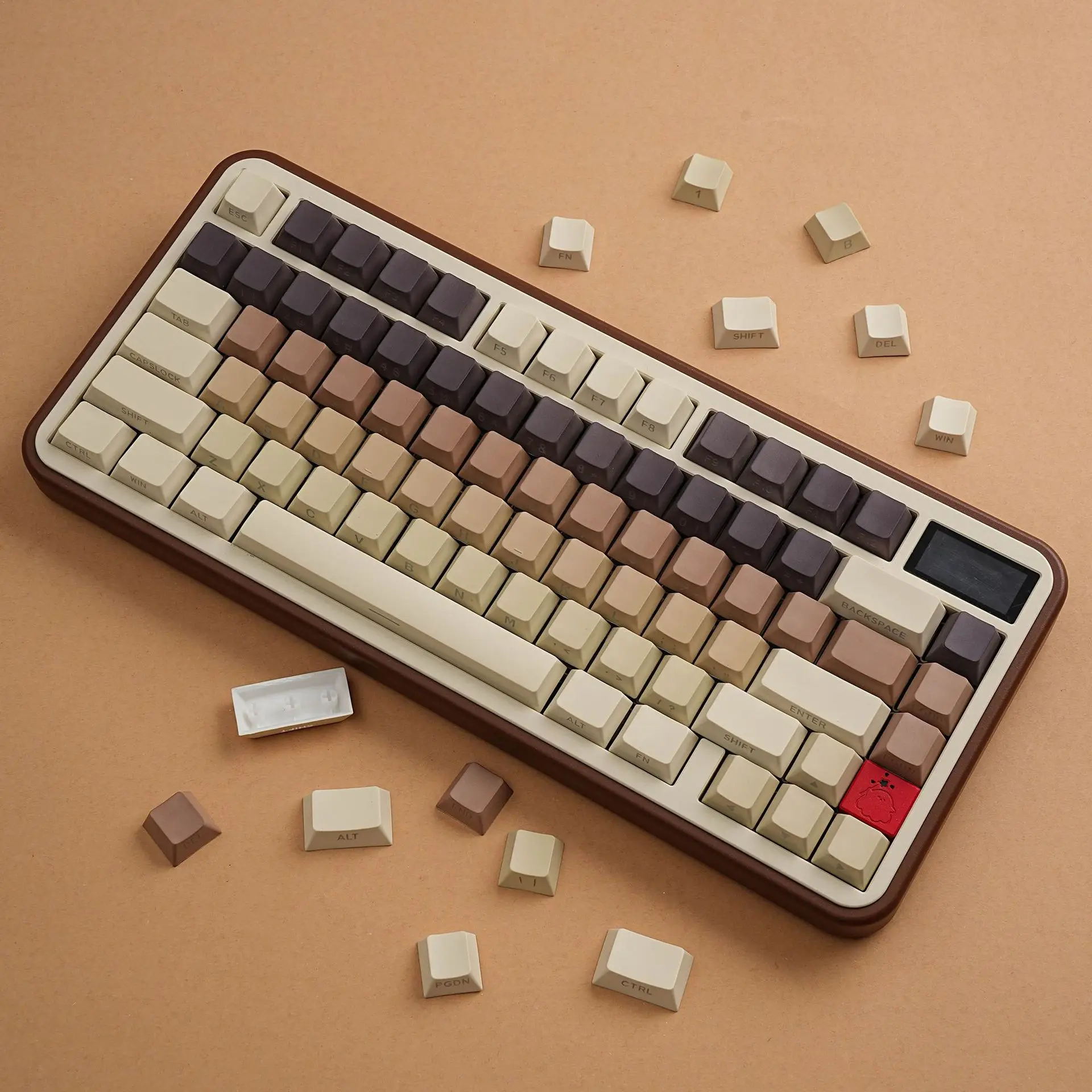 

Coffee Double Engraved Transparent Pbt Original Full Set of Keycaps Korean Russian German Western Grammar Arabic Japanese