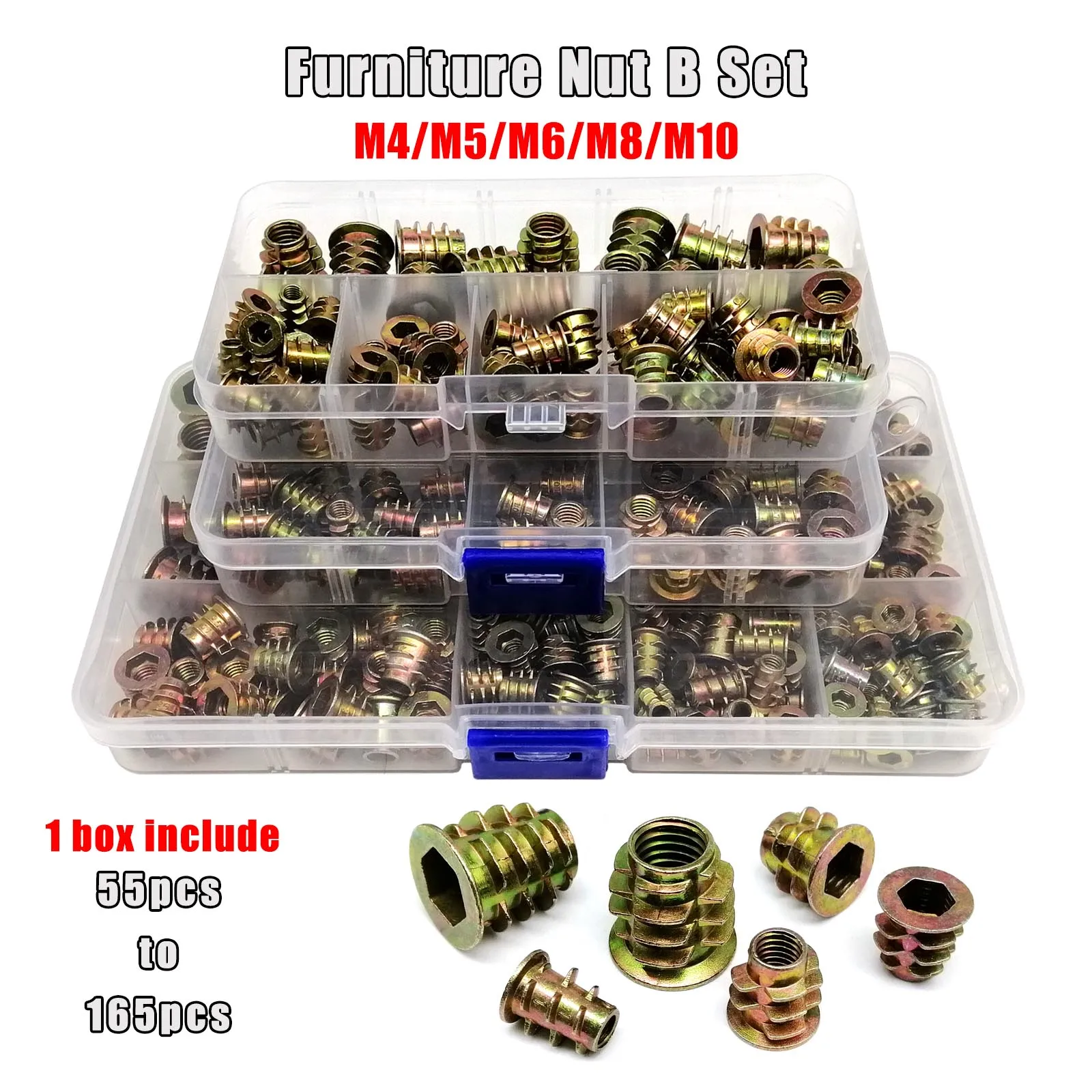 Conjunto de Porcas Embutidas Espessadas M4 M5 M6 M8 M10 para Móveis, com Rosca Sextavada Interna para Madeira, Cama, Armário e Mesa - E-nut de Alta Qualidade