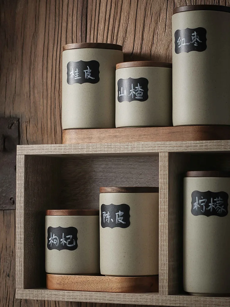 

Керамическая банка для хранения в стиле ретро, банка для чая, кофе, герметичная деревянная крышка, органайзер, коробка, домашние кухонные контейнеры для хранения продуктов, кухонные предметы