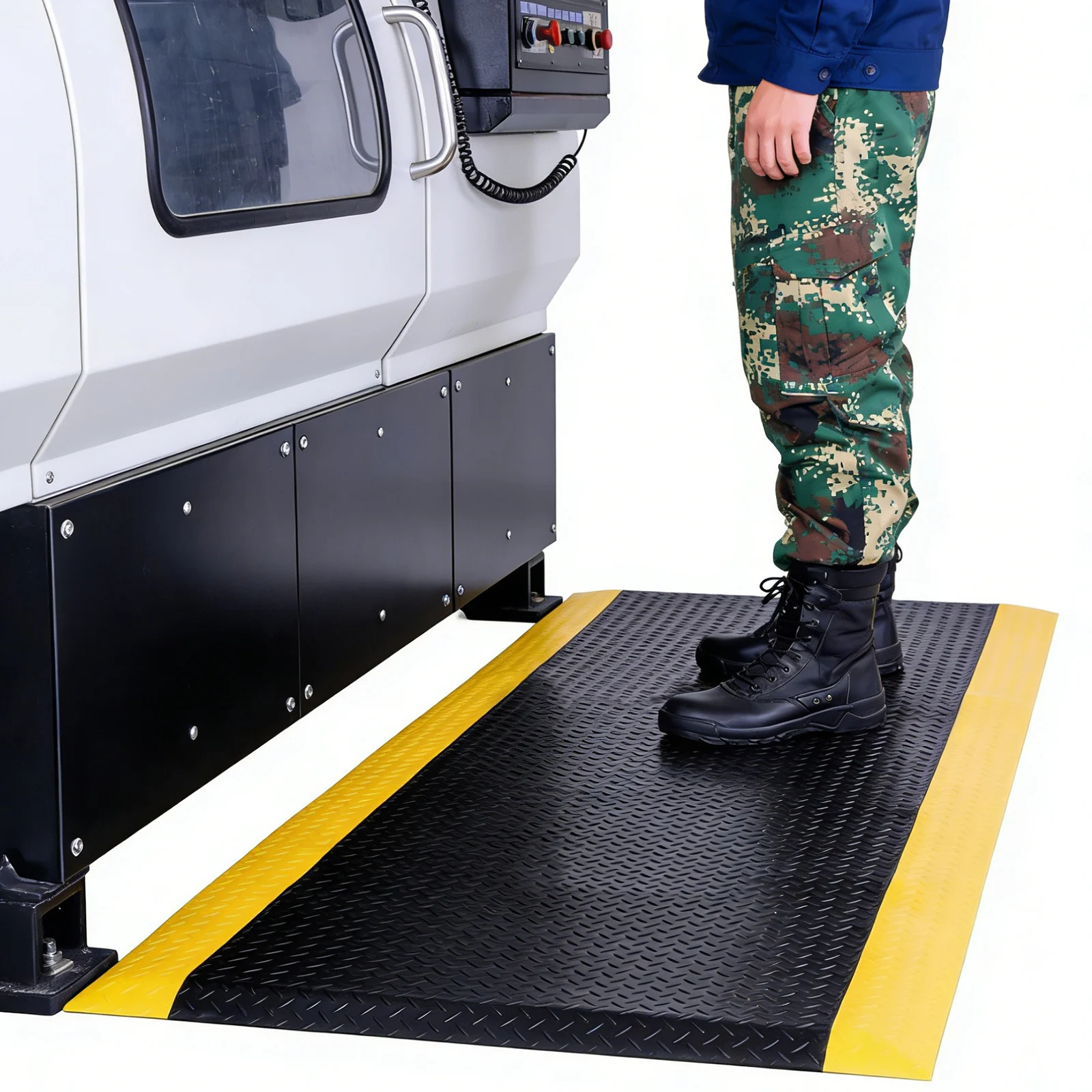 

Антистатический противоскользящий коврик 144x36 дюймов, утолщенный (3/4 дюйма), черный с желтой окантовкой, для склада, гаража, общественных помещений