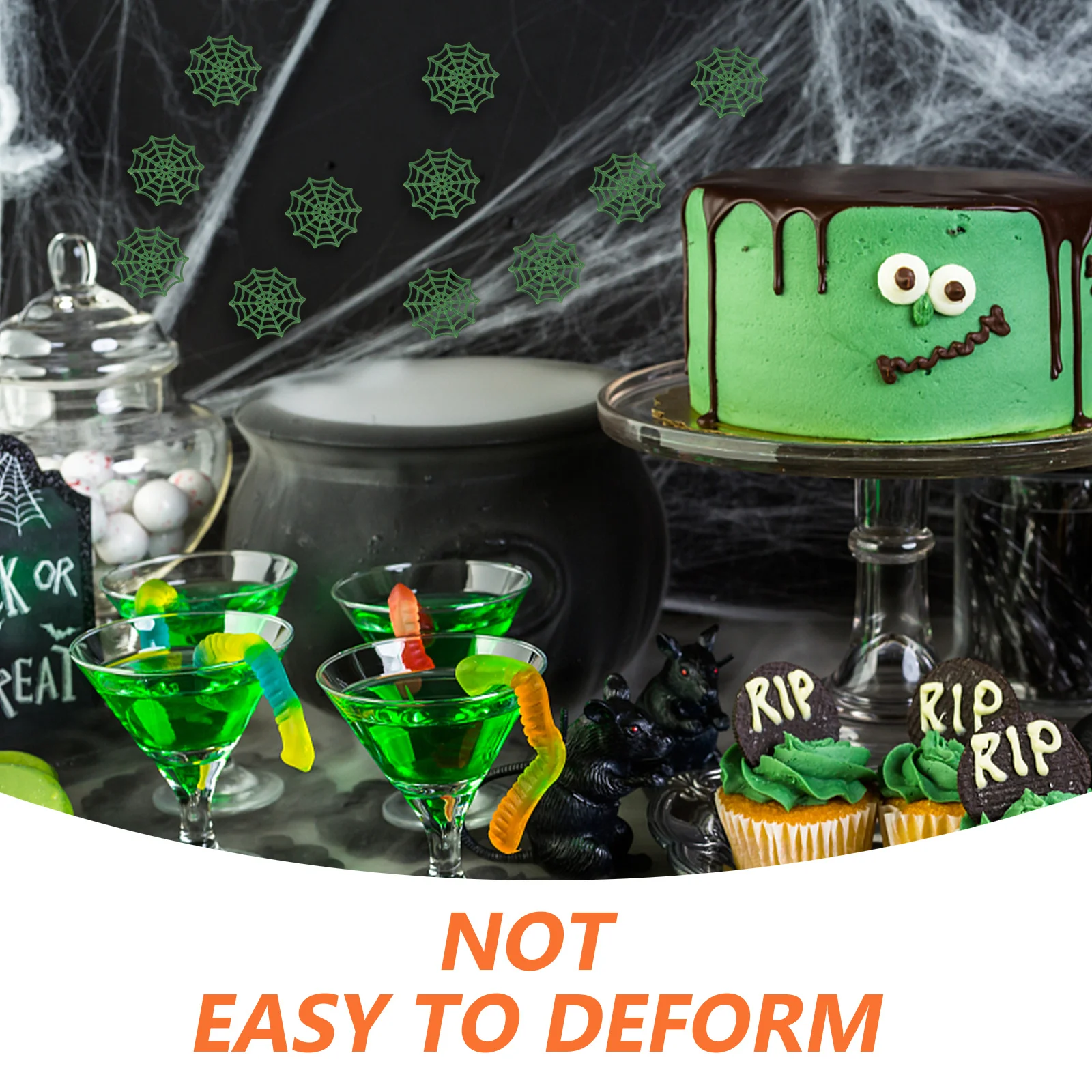 

50pcs Luminous Spider Web Accessories Pe Material Halloween Decorations For Indoor Outdoor Party Plastic Spiders Web