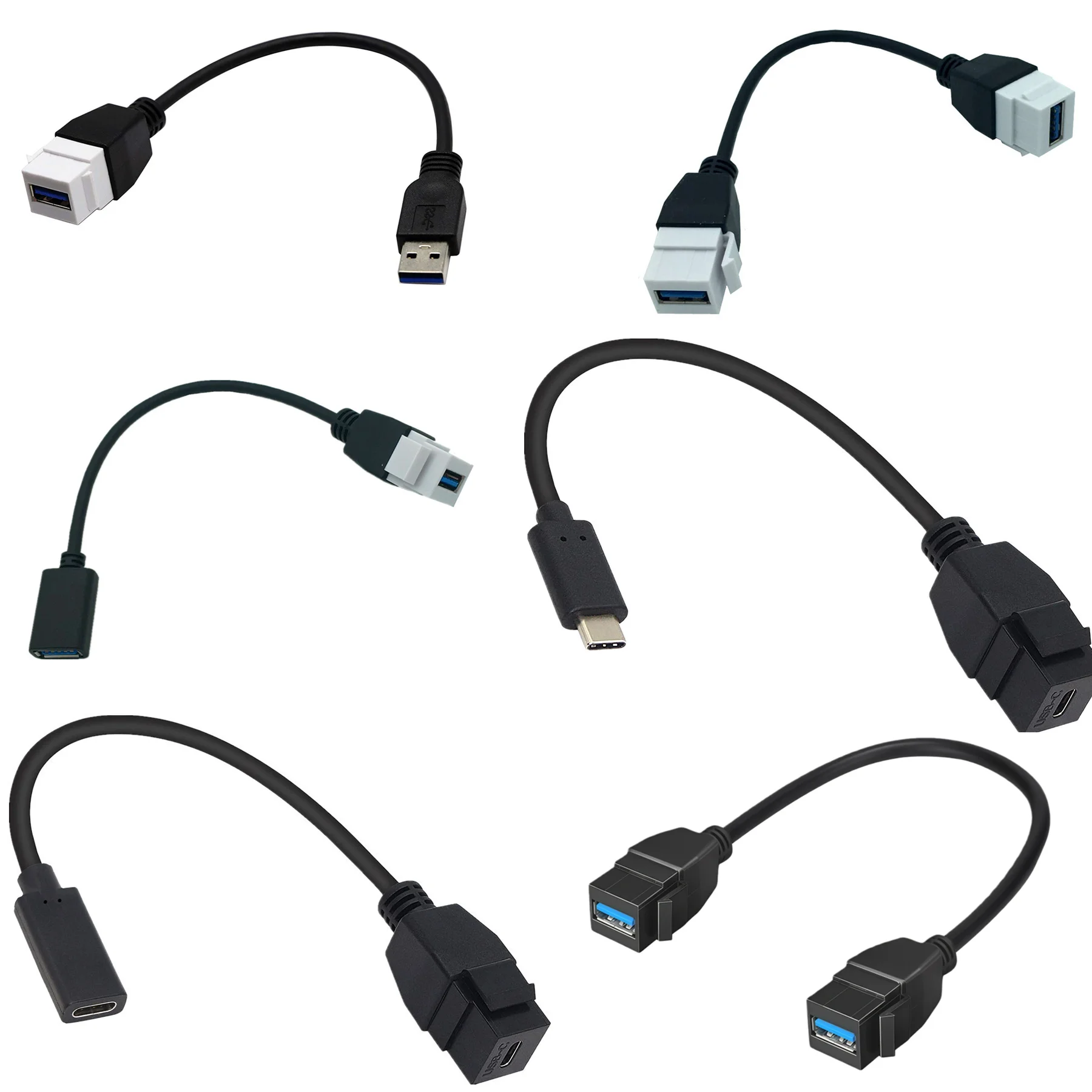 USB 3.0 Keystone Panel Mount Insert Adapter Cable for Wall Socket Face Plate Insert Wall Plate Outlet Panel Connector Cable