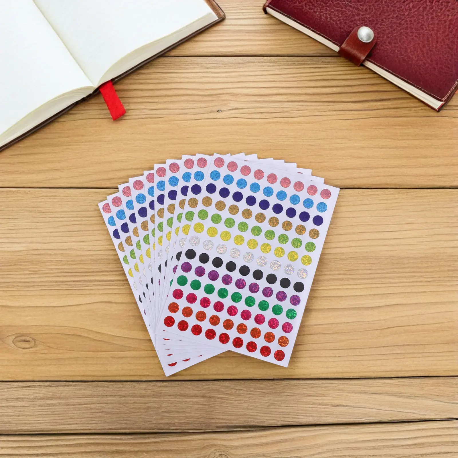 

100 листов лазерных цветных этикеток для кодирования, круглые блестящие наклейки с точками, 13 цветов, для планировщиков, офиса, декора классов, красочные