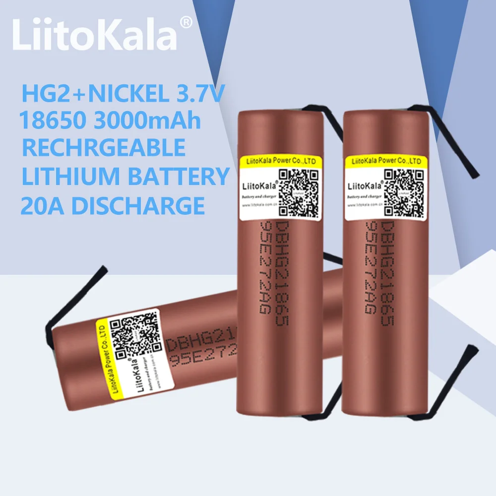 Liitokala-بطارية قابلة للشحن ، بطاريات طاقة ، 18650HG2 ، 3000mAh ، 3.6V ، 20A ، Max 35A ، 100% جديد ، 3 قطعة