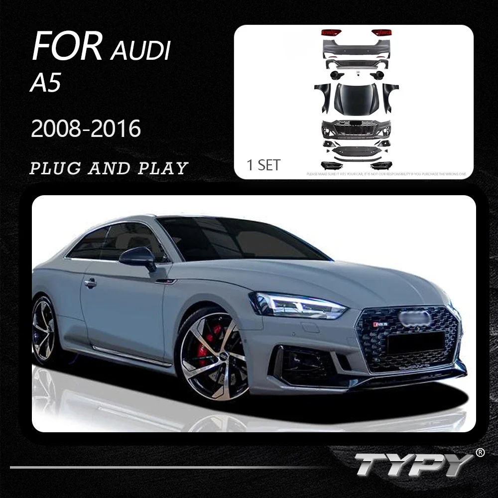 

TYPY RS5 body kits for Audi 2008-2016 A5 upgrade to 2020+ RS5 front car bumper car grill hood headlights