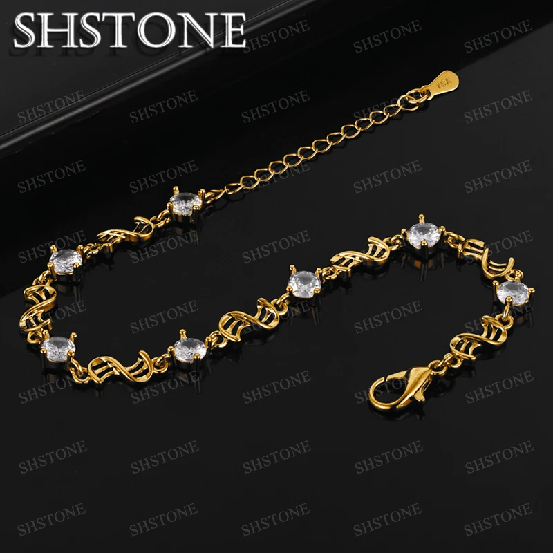 

SHSTONE 18K Gold White Zircon Chain Bracelets For Woman Party Wedding Charm Jewelry Fashion 925 Silver Bracelet Birthday Gift