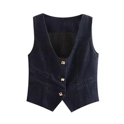 2024ZAR * Spring/Summer New Women's French Small and Fashionable Versatile V-neck Casual Loose denim vest