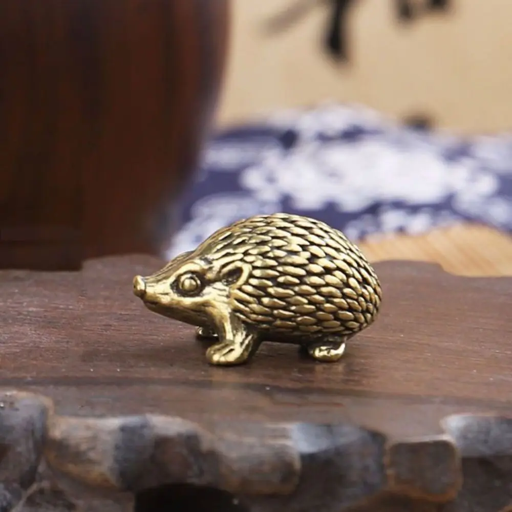 Solid Brass Copper Hedgehog Small Ornaments Vivid Animal Sculpture Tea Pet Home Decor