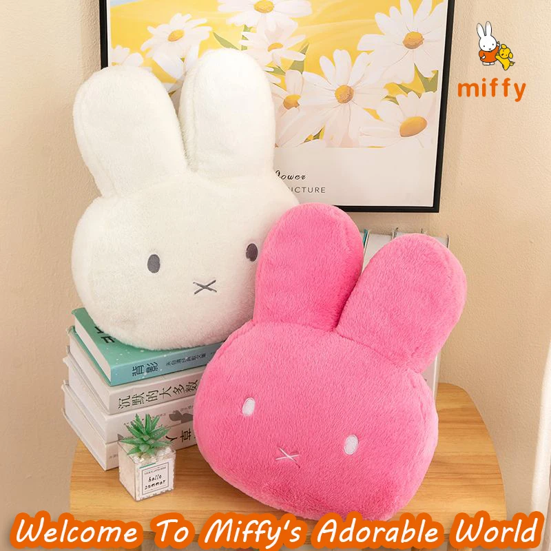 Kawaii Miffy Plüschpuppe Cartoon Weiß und Rosa Bequemes Wurfkissen Dopamin Flauschiges Stofftier Anime Zubehör Mädchen Geschenke