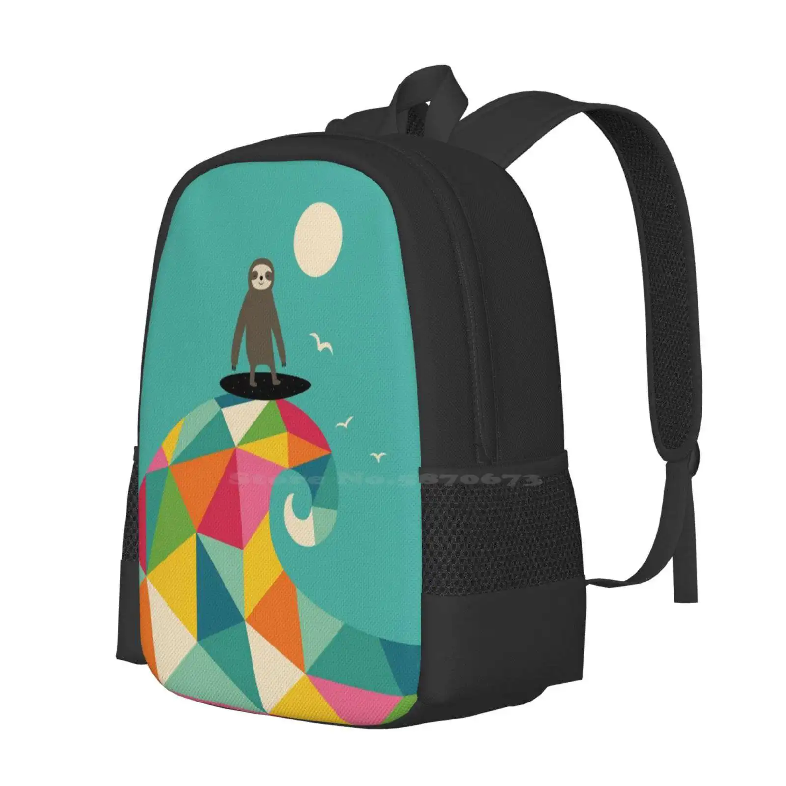 Surfs Up New Arrivals Unisex Bags Student Bag Backpack Sloth Summer Surfing Awesome Geometric Rainbow Universe Cool Cute Happy